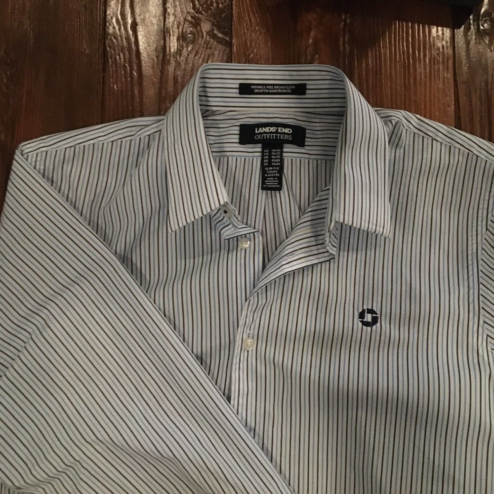 Men's Lands End CHASE logo button front, long sleeve shirts (2), 16X33 Slim-fit